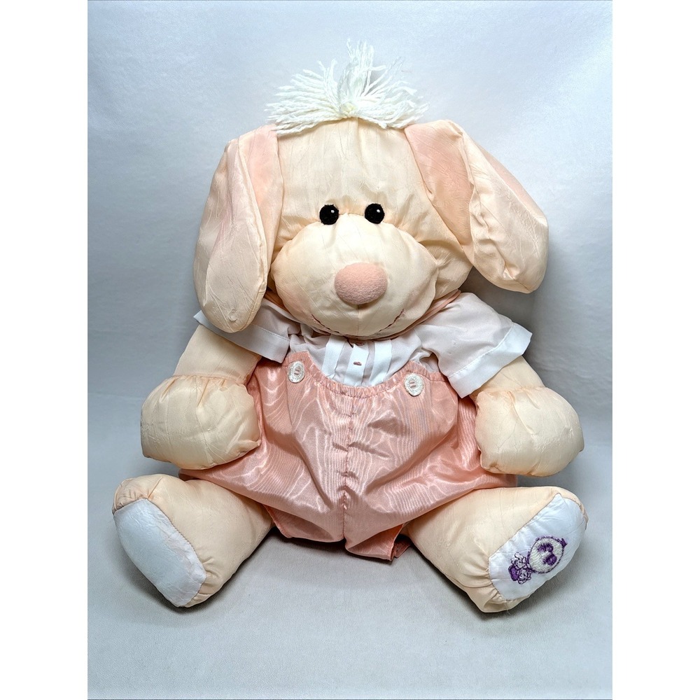 Vintage 1986 Fisher Price Puffalump Peach Puppy Dog Plush Stuffed 80s Toy Nylon